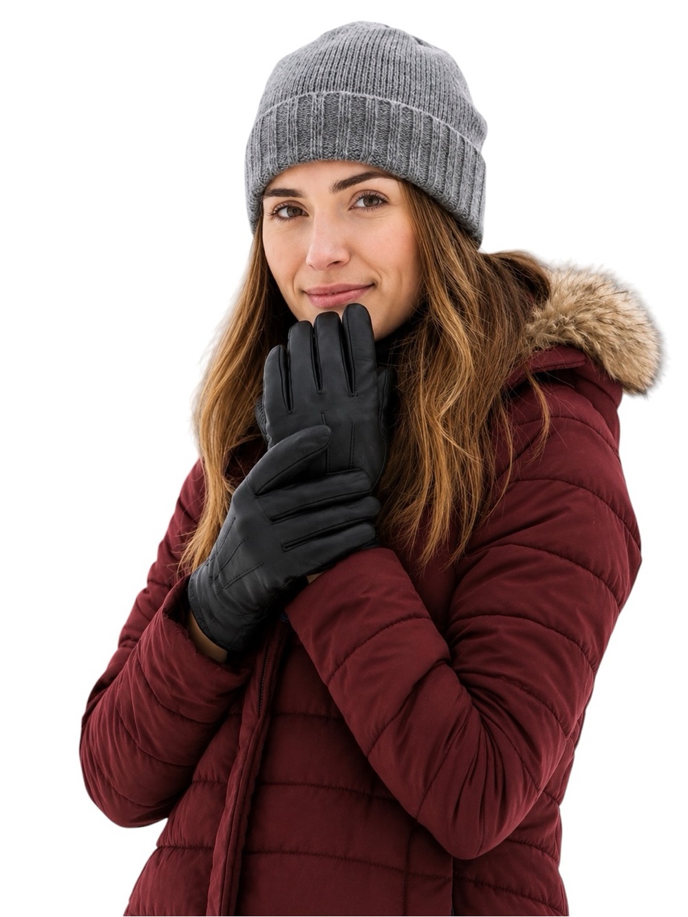 Fownes Bros TouchPoint Tech Leather Faux Fur Lined Gloves Black Large NWT
